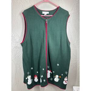 CJ Banks Christmas Snowman Embroidered Cardigan Vest Zip Front Womens Size 1X